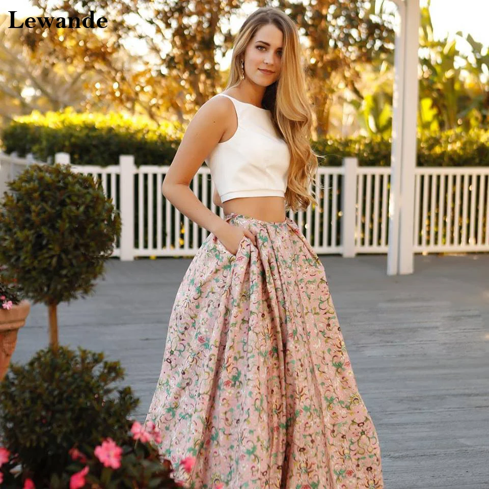 Lewande Brautjungfer Vintage Floral Printed Zweiteiler Prom Homecoming Kleid  Lange Chic 2 STÜCK Satin A linie Muster Rock Taschen|homecoming dresses  long|two piece promsatin evening gown - AliExpress
