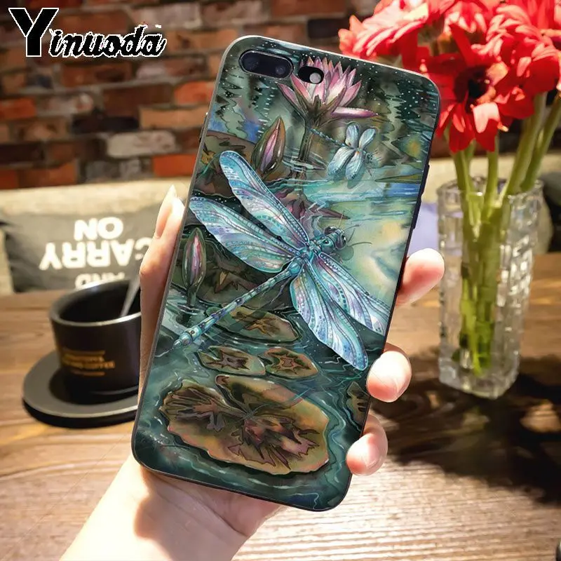 Красивый чехол Yinuoda со стрекозой популярный для Apple iPhone 8 7 6 6S Plus X 5S 11pro SE 12pro max