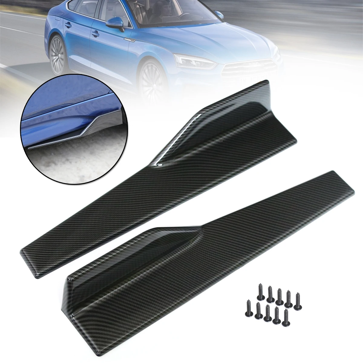 

2X Universal Fit Carbon Fiber look modified Car Body Side Skirt Rocker Splitters Diffuser Winglet Wings Bumper Car 45cm Bumper