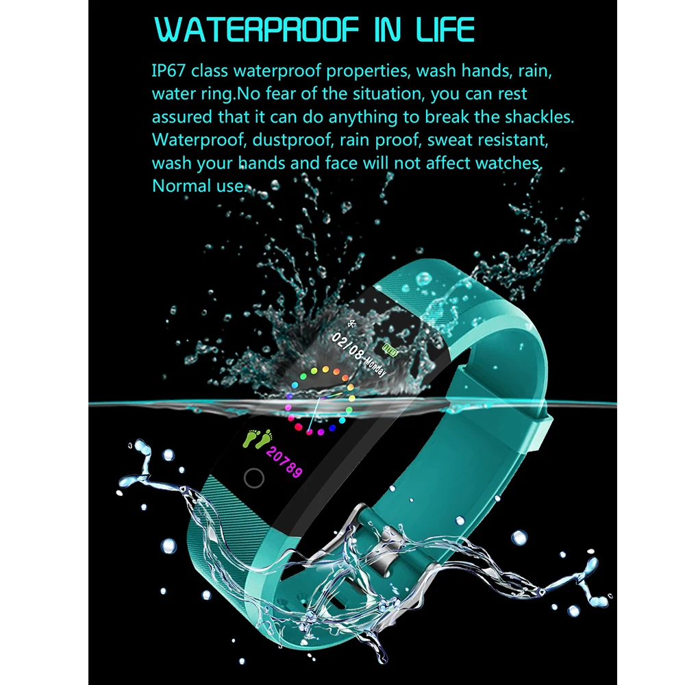 SZMUGUA Bluetooth Smart Bracelet Color Display Waterproof Band Sport Blood Pressure Fitness Tracker Heart Rate Monitor Wristband