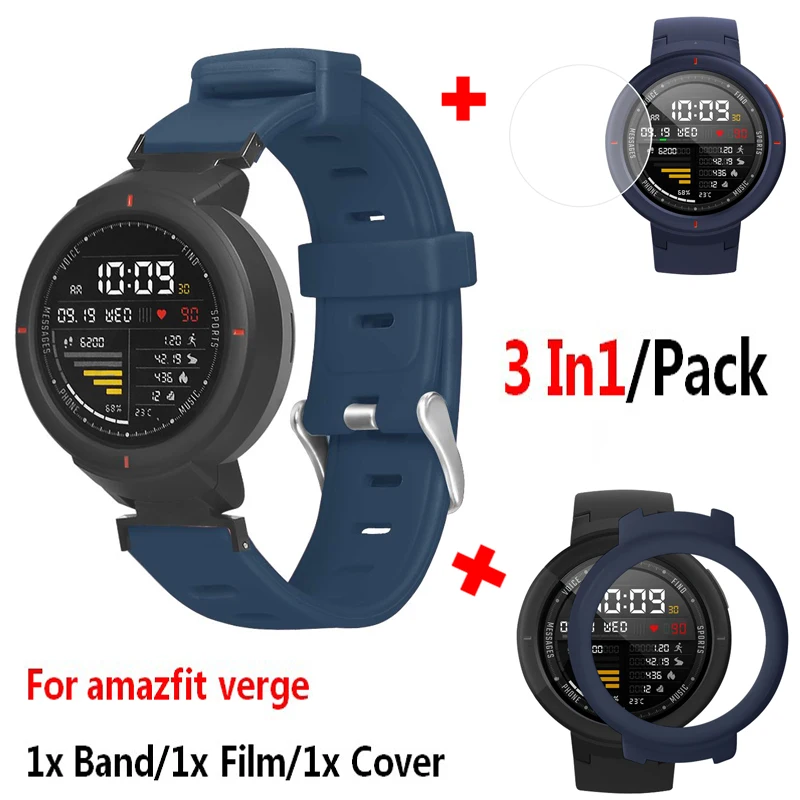 

Drop Ship 2 In1 Silicone Wrist Band for Xiaomi Huami Amazfit Verge 3 Cover Case Shell Film for Huami Amazfit Verge Watch Strap