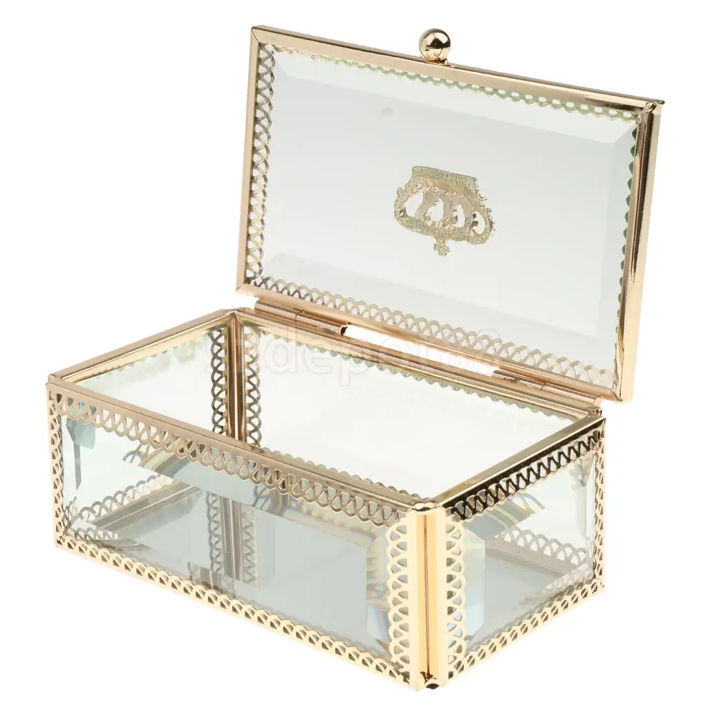 Винтажная прозрачная стеклянная коробка для ювелирных изделий, серьги, ожерелья, браслеты, чехол для показа, прямоугольный контейнер для хранения с держателем