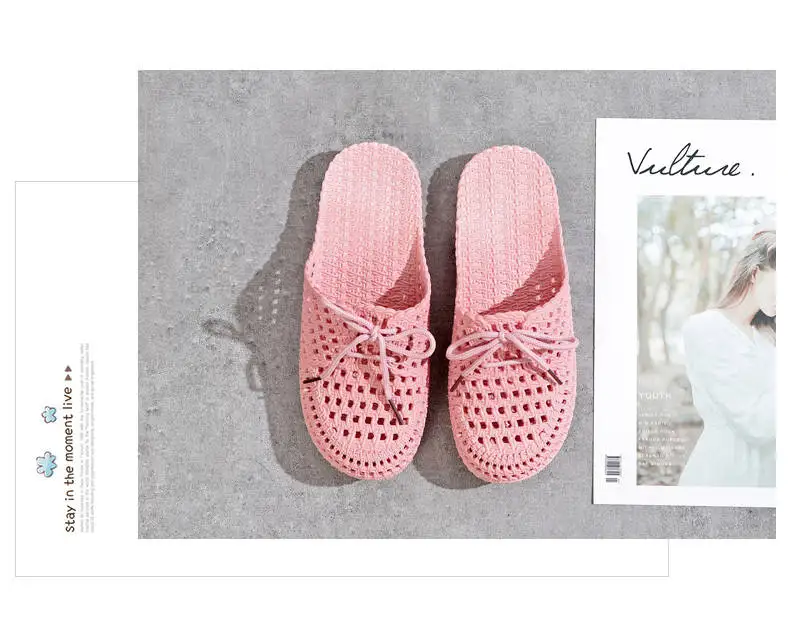 

Hollow Bow Lace Slippers Beach PVC Flats Novelty Comfortable skid resistance