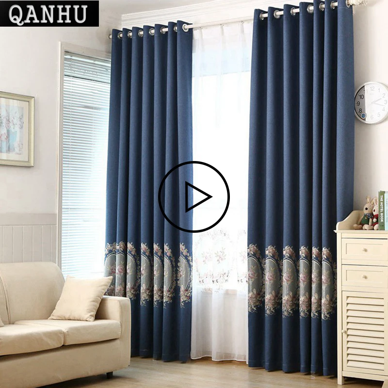 

QANHU New Arrival Simple Blackout Curtain for Bedroom 'cortinas de luxo' Curtain Fabric for the Living Room Drapery Window #1-2