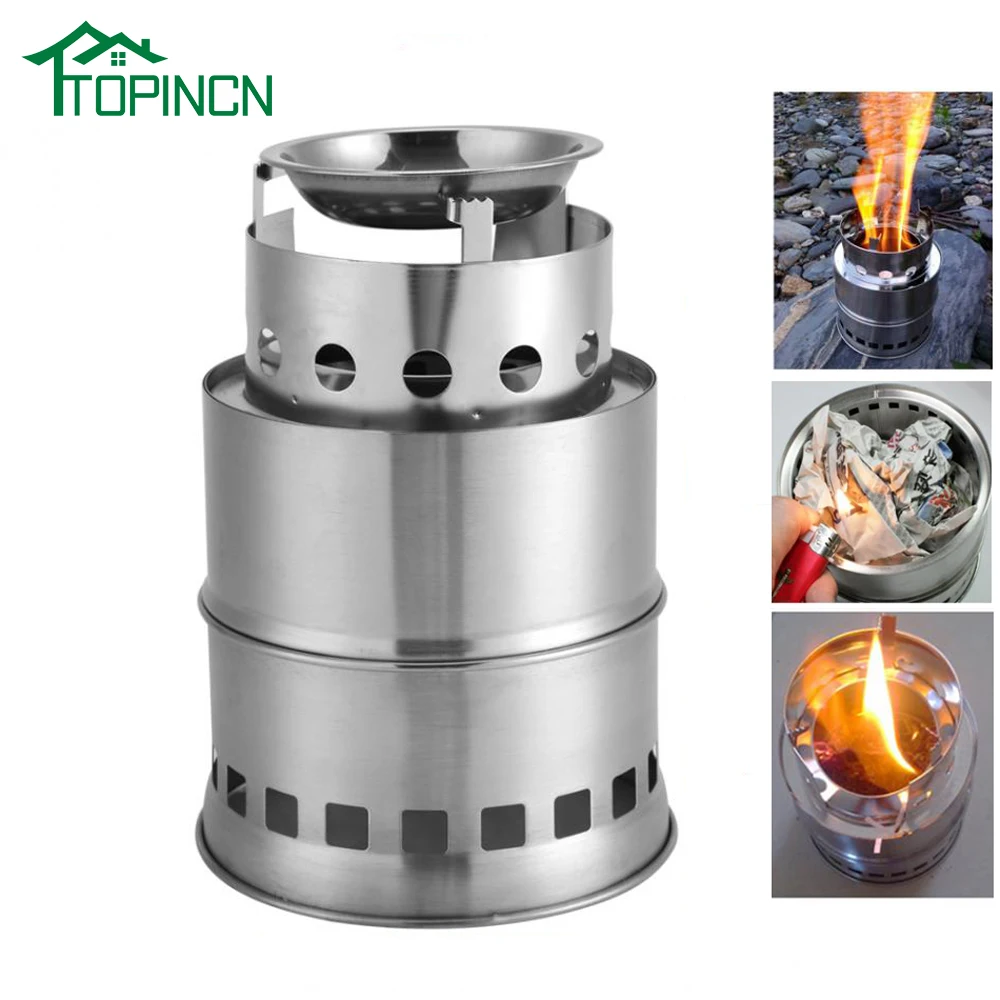 

Portable Stainless Steel Camping Stove Outdoor Wood Stove Firewoods Furnace BBQ Picnic Solidified Alcohol Stove Camping