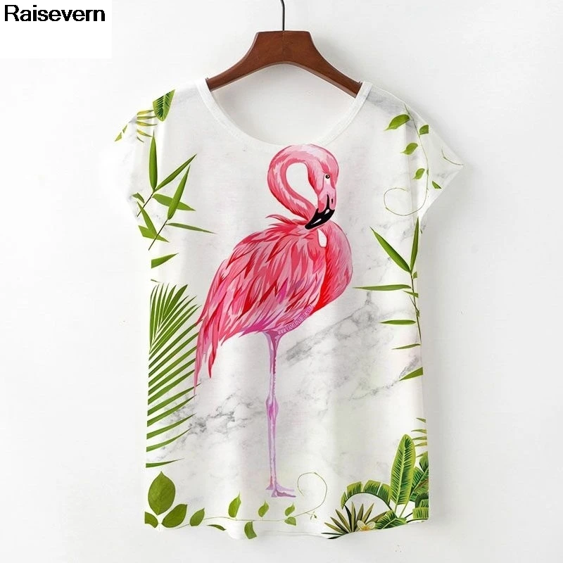 

New Flamingos T Shirt T-shirts Women Summer Kawaii Loose Clothing 2018 Short Sleeve Summer Tops Tees Harajuku Unicorn Tshirt