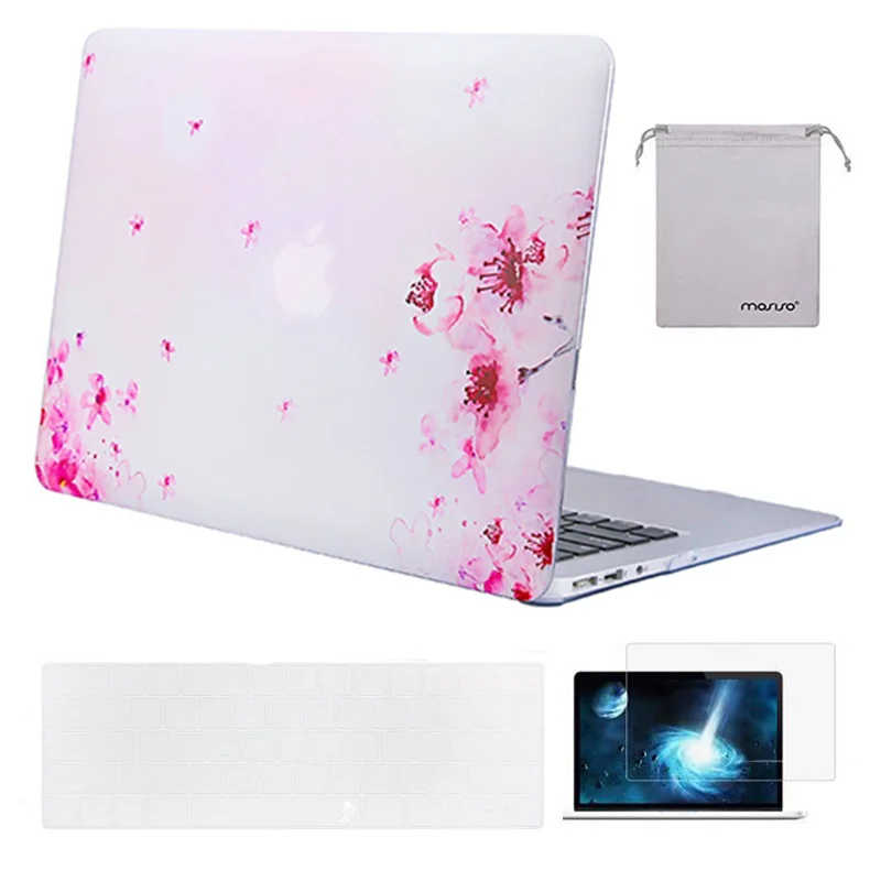 MOSISO чехол для ноутбука Macbook Air 13 дюймов A1466 A1369 2012-+ силиконовый чехол для клавиатуры+ пленка для экрана+ сумка для хранения - Цвет: Pink Sakura