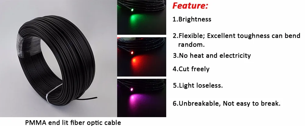 500mroll High quality 2.2mm diameter Sauna room lighting using end lit fiber optic cable with black PVC cover, free shipping  (2)