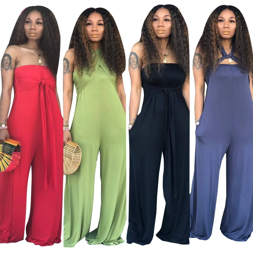 

Lace Up Women Jumpsuit Multiple wearing methods Slim Elegant Wrapless Rompers Jumpsuit with Pocket Black Bandage Jumpsuit Club