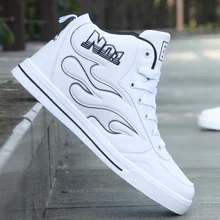 Fashion Men Casual Shoes Solid Leather High Top Flat Shoes Trainers Designer Male Hip Hop Shoes Zapatillas Deportivas XK032404