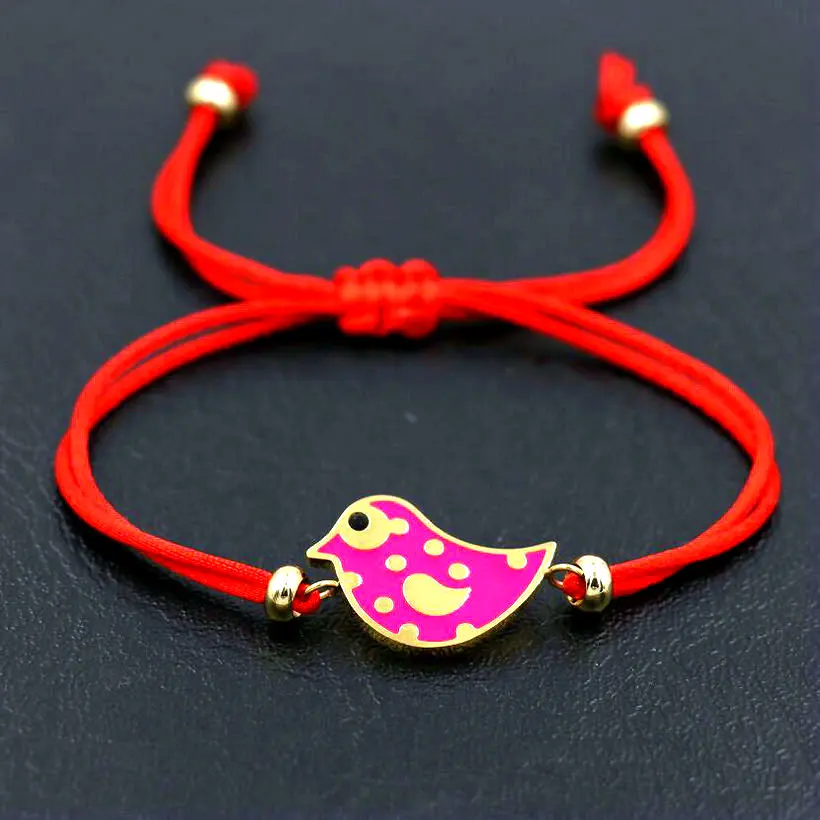 

Animal Bird Red Thread String Rope Bracelet For Women Girl Handmade Weaving Stainless Steel Jewelry