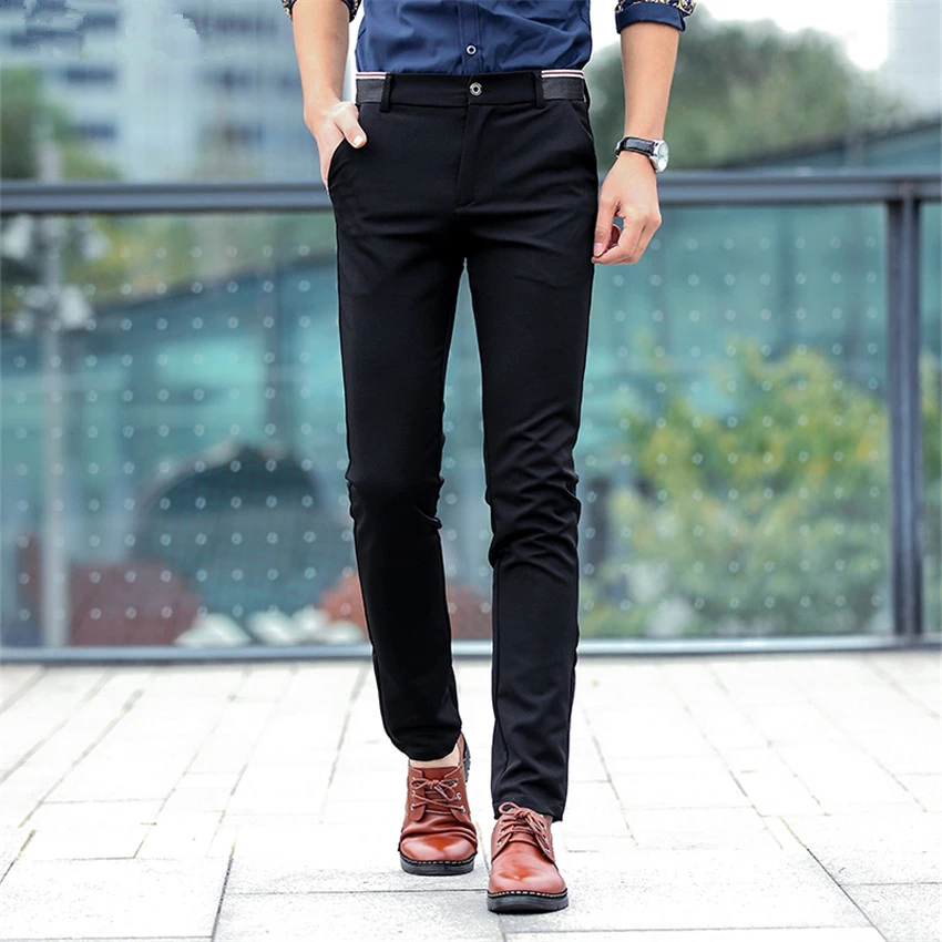 

Small stretch pants men pure color mens trousers black Navy Blue 28 - 38 fashion business casual men pants