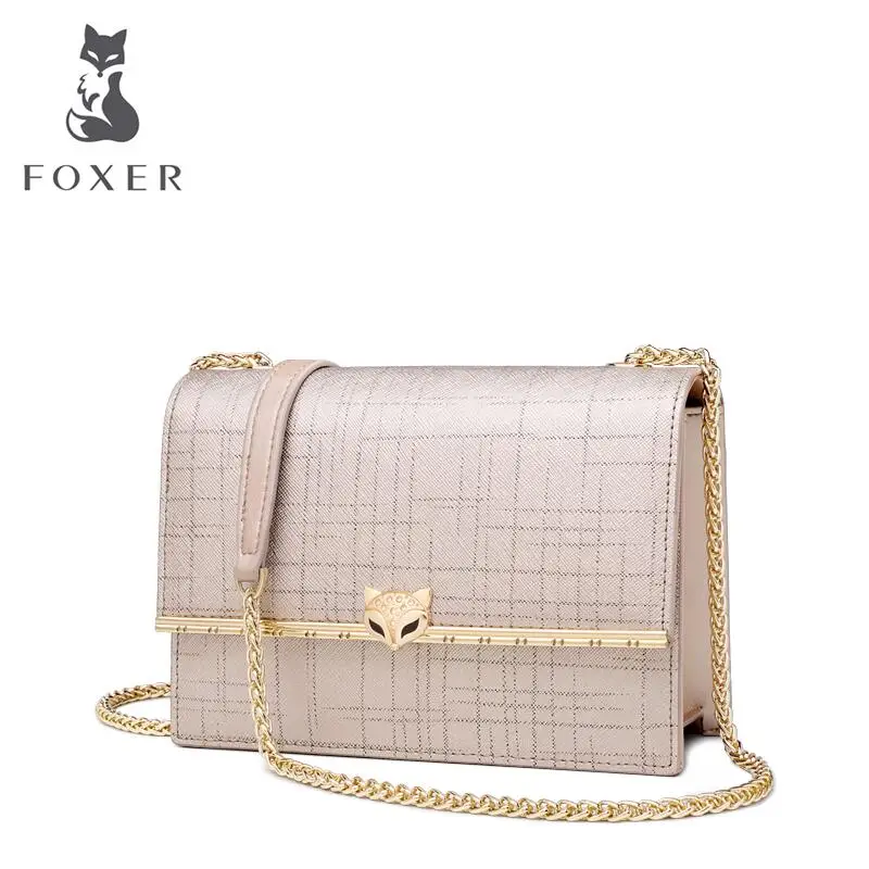 

FOXER Messenger bag female 2019 new fashion chain shoulder bag simple wild leather small square bag