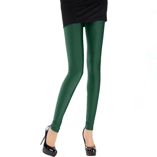 Эластичные леггинсы женские сексуальные тонкие флуоресцентные Блестящие Брюки Леггинсы супер стрейч повседневные женские узкие брюки плюс размер s-xl - Цвет: Dark Green