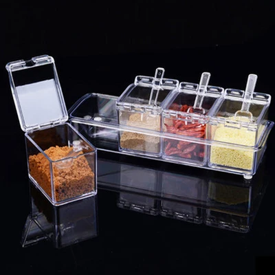 

Condiment Kitchen Tools Seasoning Bottle Bowl Kitchen Container Spice Plastic Jar Transparent Reusable Salt And Pepper Box LY503