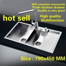 Лидер продаж Стандартный нержавеющая сталь кухня ручная раковина двойной паз fashiondurable Кнопка крылом 790x450 мм