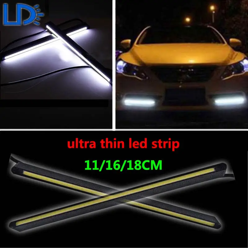 Car LED DRL COB Daytime Running Lights For Cars 11/16/18CM Ultra Slim Led Strip Day Light Auto
