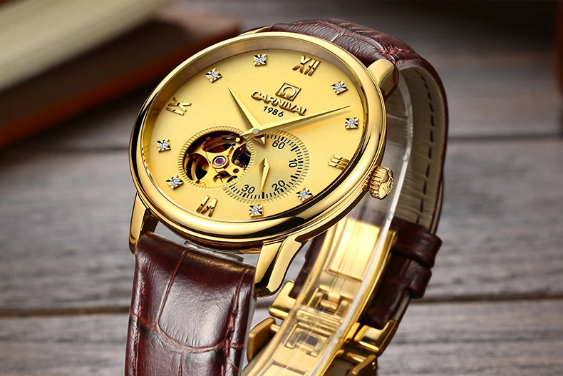 Модные выдалбливают Tourbillon для мужчин часы карнавал автоматические часы для мужчин маленький второй циферблат сапфир водонепроница