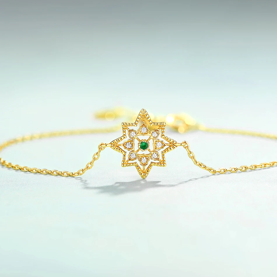 ALLNOEL 925 Sterling Silver Real Natural Emerald Bracelet For Women Gemstone Jewelry Snowflake Green Stone Wedding  Bracelets (6)