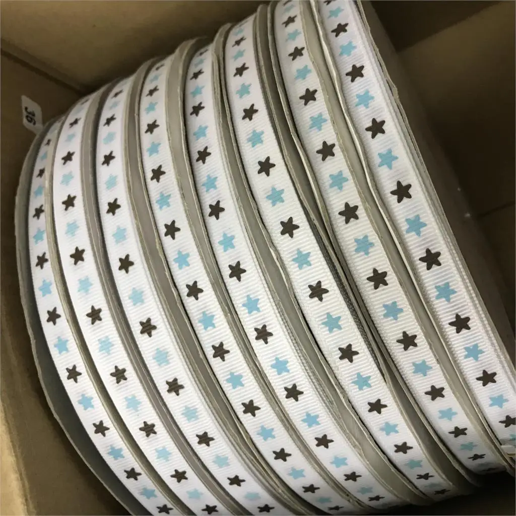 

Crazy Discount 3/8'' 9mm Blue Brown Stars Printed Grosgrain Ribbon for Garden/Home/Party/Tree Decoration,100 Yards