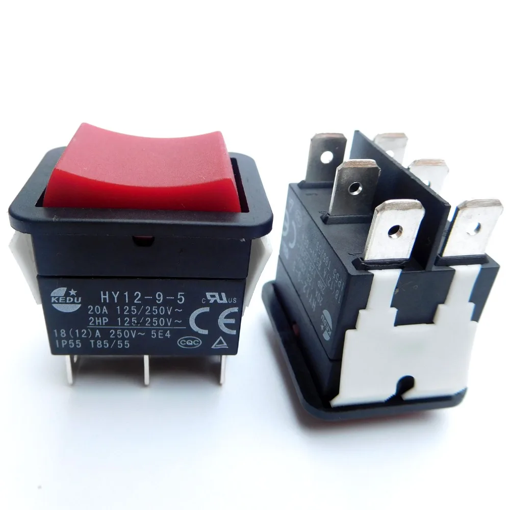 2Pcs KEDU HY12-9-5 6 Pins 20A 125/250V 2HP Industrial On Off On Electric Pushbutton Switch for Power Tools