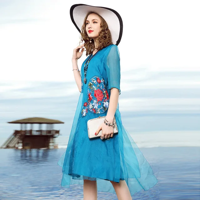 2018 Summer Women's Vintage Real Silk Dress Advanced Chinese STYLE ...