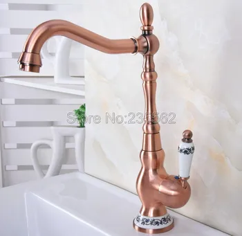 

Antique Red Copper Kitchen Sink Faucet Swivel Spout Washbasin Faucets Cold and Hot Water Mixer Bathroom Taps Deck Mounted lnf640