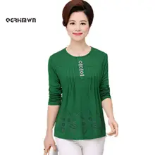 Весенне-осенняя Футболка с бриллиантами Женская свободная футболка с длинными рукавами для матери среднего возраста XL-5XL