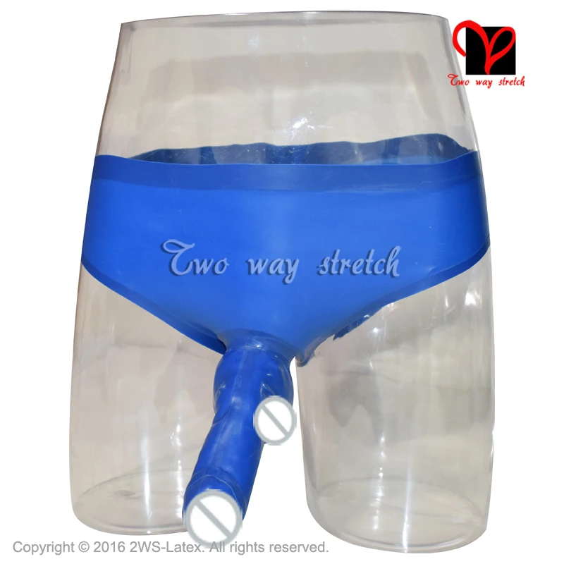Sexy Latex Underwear with glued penis sheath with stripes on two side Rubber briefs shorts underpants bottoms KZ-140