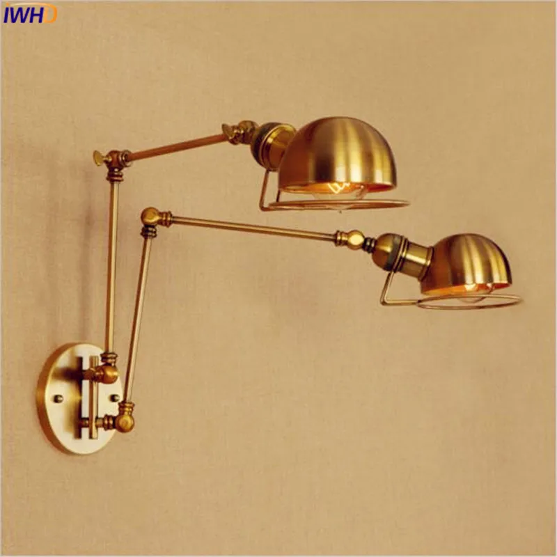 IWHD медная Свинг длинная рука LED Настенные светильники Wandlamp Ретро Лофт