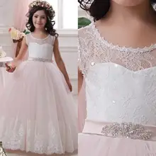 Цветок Девочки Платья с Пояса Бальное платье Партии Pageant Причастие Платья Маленькие Девочки Дети/Дети Платье для свадьба