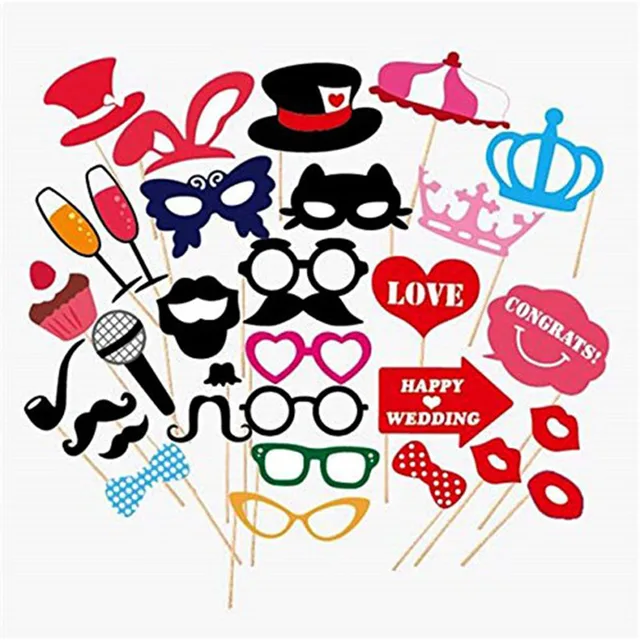 31 pcs set wedding photo booth props on a stick mustache lip diy kit