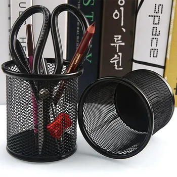 

New Black Metal Reticulated Penholder Stand Mesh Style Pen Pencil Ruler Holder Desk Organizer Storage Office Accessories
