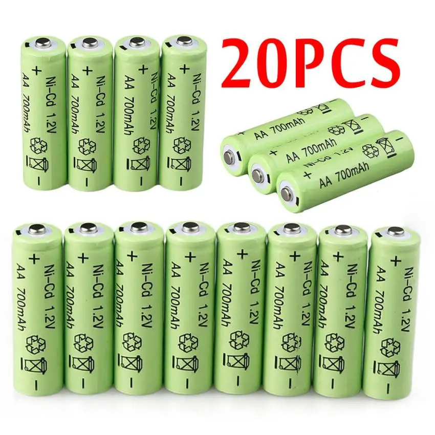 20 AA перезаряжаемые батареи NiCd 700mAh 1 2 v Сад Солнечный Ni Cd свет СИД Мощный для