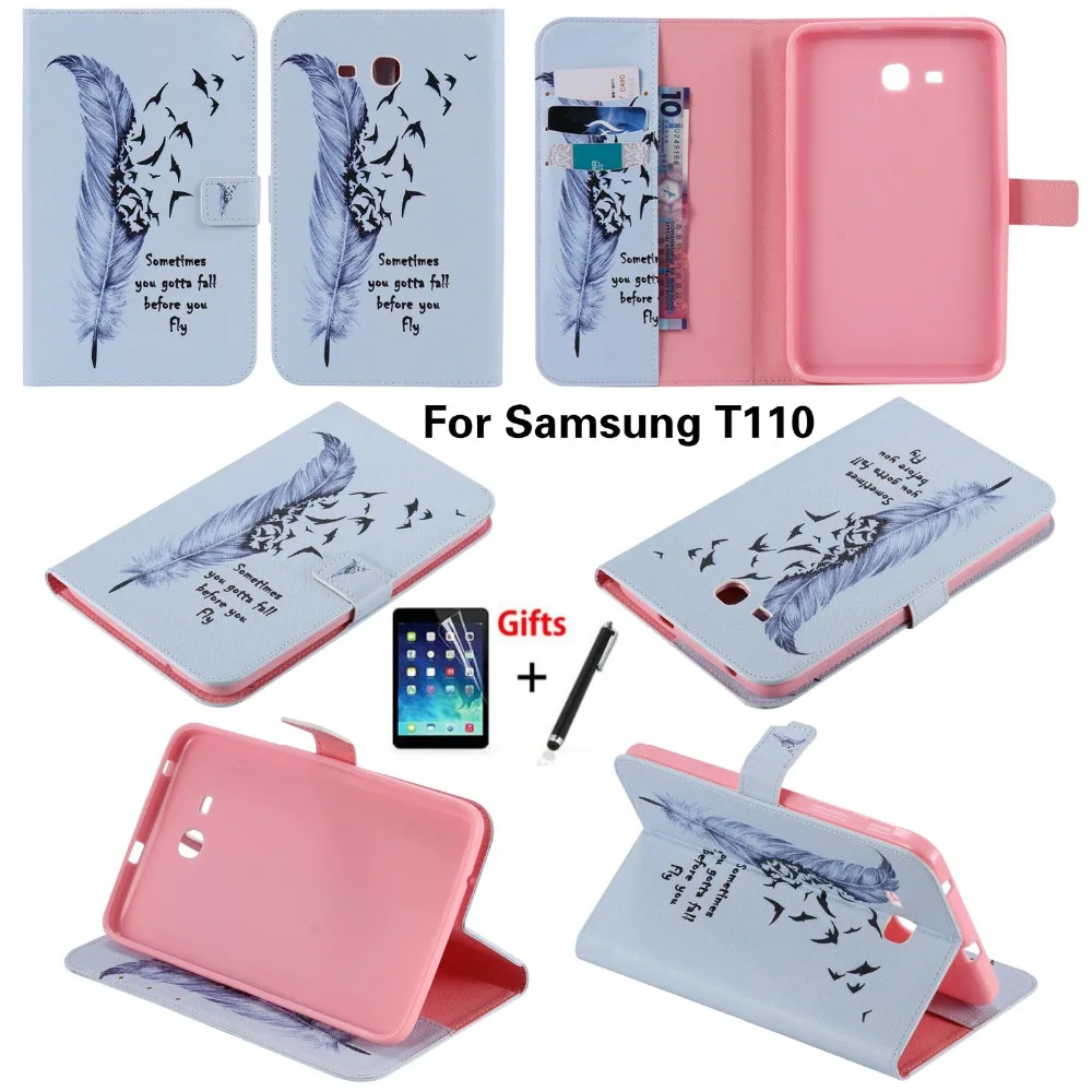 

8 patterns Case For Samsung Galaxy Tab 3 Lite 7.0 SM-T110 T113 t115 Printed Stand filp Fund cover for Galaxy Tab 3 Lite 7''+ Pen