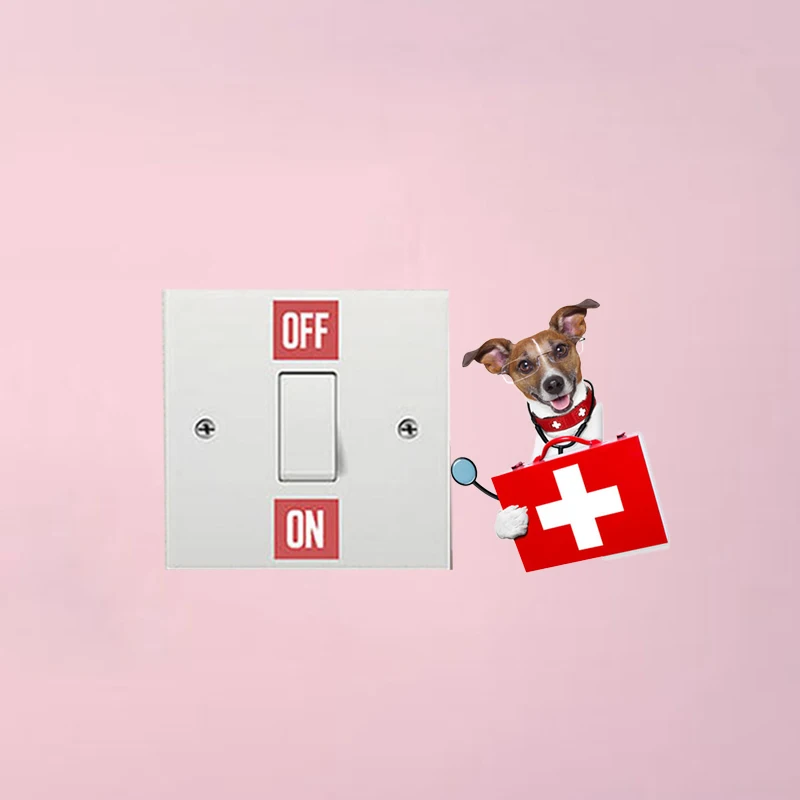 YOJA The Dog Doctor With The First Aid Kit Switch Decal Wall Sticker PVC Home Decoration 8SS0214