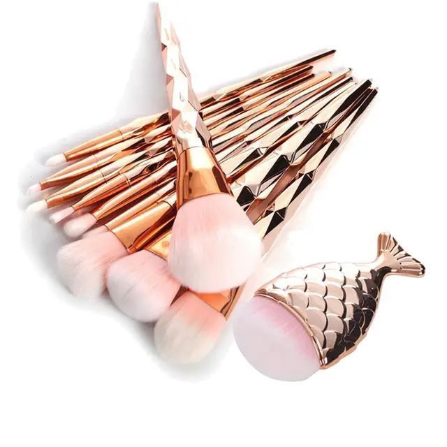 11 шт. Diamond Rose Gold набор кистей для макияжа рыбий хвост русалки в форме Пудра Косметика