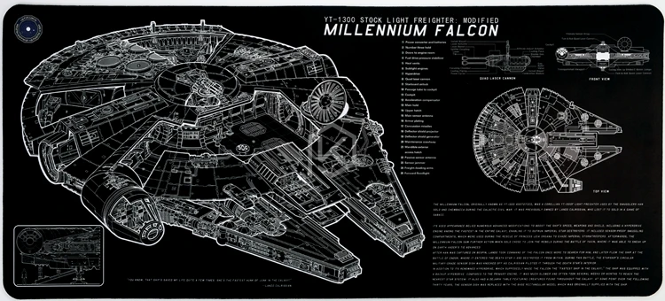 Механическая клавиатура Millennium Falcon коврик для мыши 900 400 4 мм непрошитые края