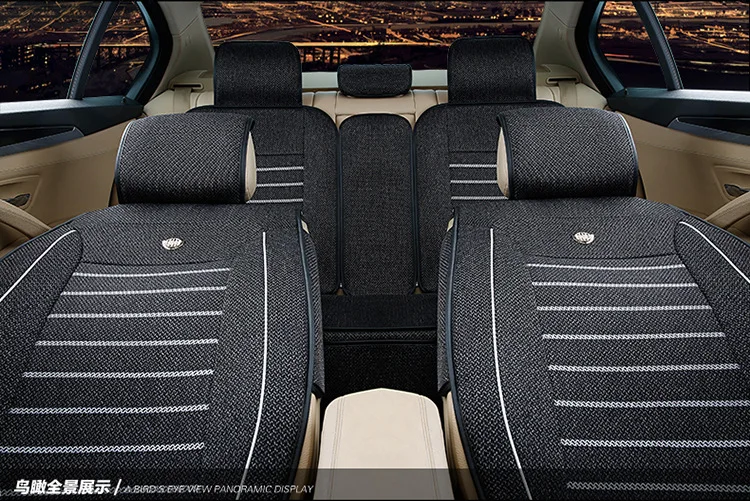 Черный льняной ткани сиденья комплект седанов Чехлы для Универсальный Автомобильный