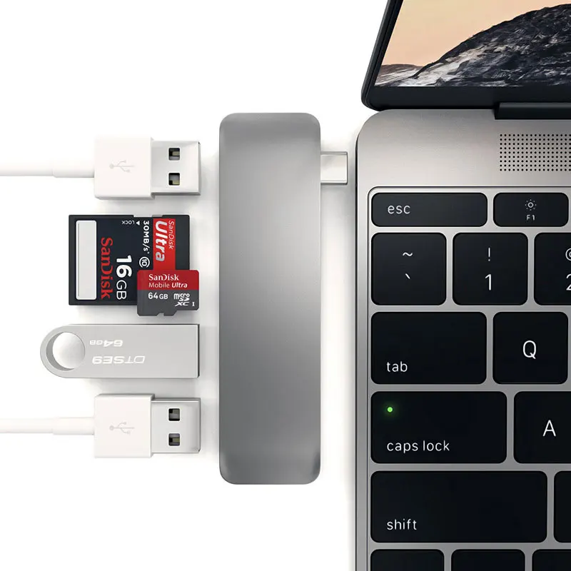 Mosible концентратор USB Type C с устройство для чтения карт SD TF слот 3,0 Порты и разъёмы 5-в-1 Thunderbolt 3 адаптер USB-C док-станция для MacBook Pro/Air