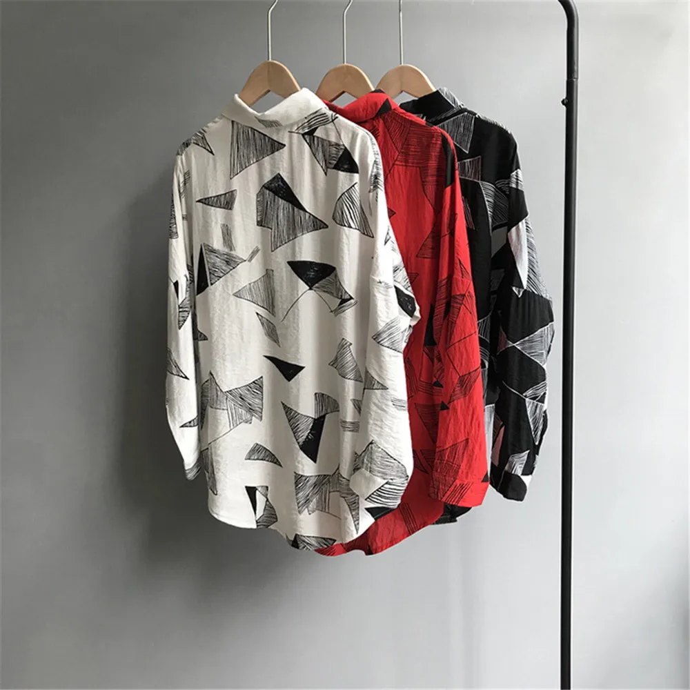 Autumn Geometric Women Blouse 2018 Long Sleeve Office Blouse for Women Casual Working Shirt 120CM Chest Match All Occasion (12)