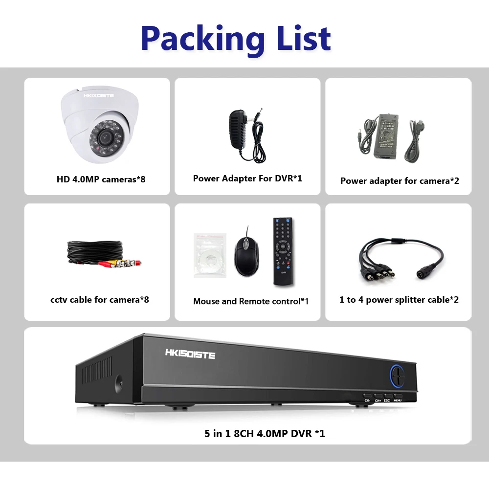 4MP HD 8Channel Surveillance 4MP 2566X1440 Video Metal Security Camera H.264 DVR Kit 8CH 4MP AHD CCTV System Kit 24Leds