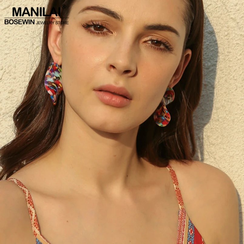 

MANILAI Irregular Acrylic Multicolor Stud Earrings For Women Bohemia Leopard Statement Earrings Big Fashion Jewelry Brincos 2019
