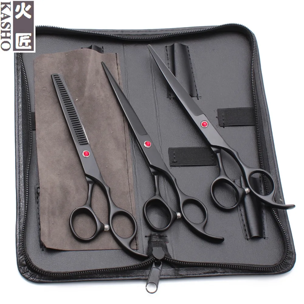

H3103 U3Pcs Suit 7.0" Kasho Titanium Animal Shears Clippers for dog Cutting+Thinning+UP Curved Shears Professional Pets Scissors