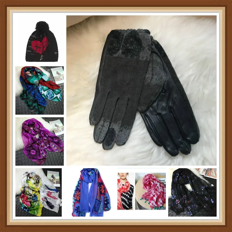 

Spanish style Desigu genuine leather wool gloves scarves and hats