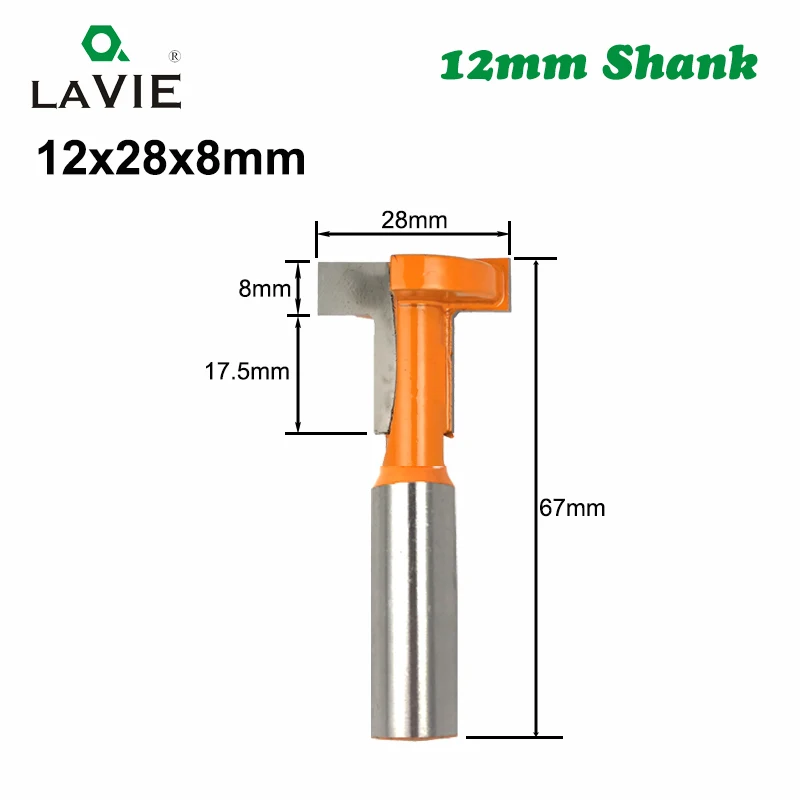 LAVIE 12 мм хвостовик Т-образный фрезерный станок бит фрезерование прямой край долбежный Фрезерный резак слот режущая ручка для дерева по дереву MC05010 - Длина режущей кромки: 12x28x8mm