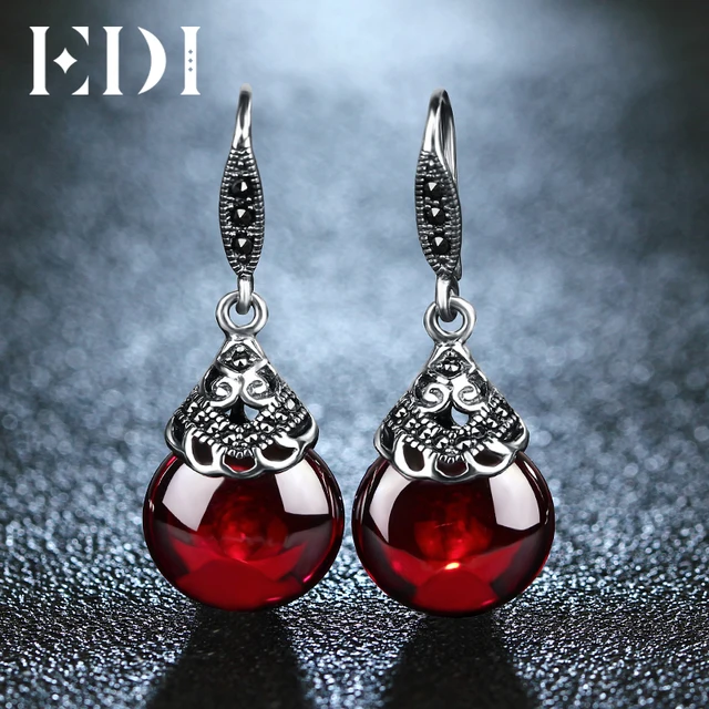 Edi Retro Round Gemstone Garnet Earrings Female 100 925 Sterling Edi Retro Round Gemstone Garnet Earrings Female 100 925 Sterling Silver Fine Jewelry
