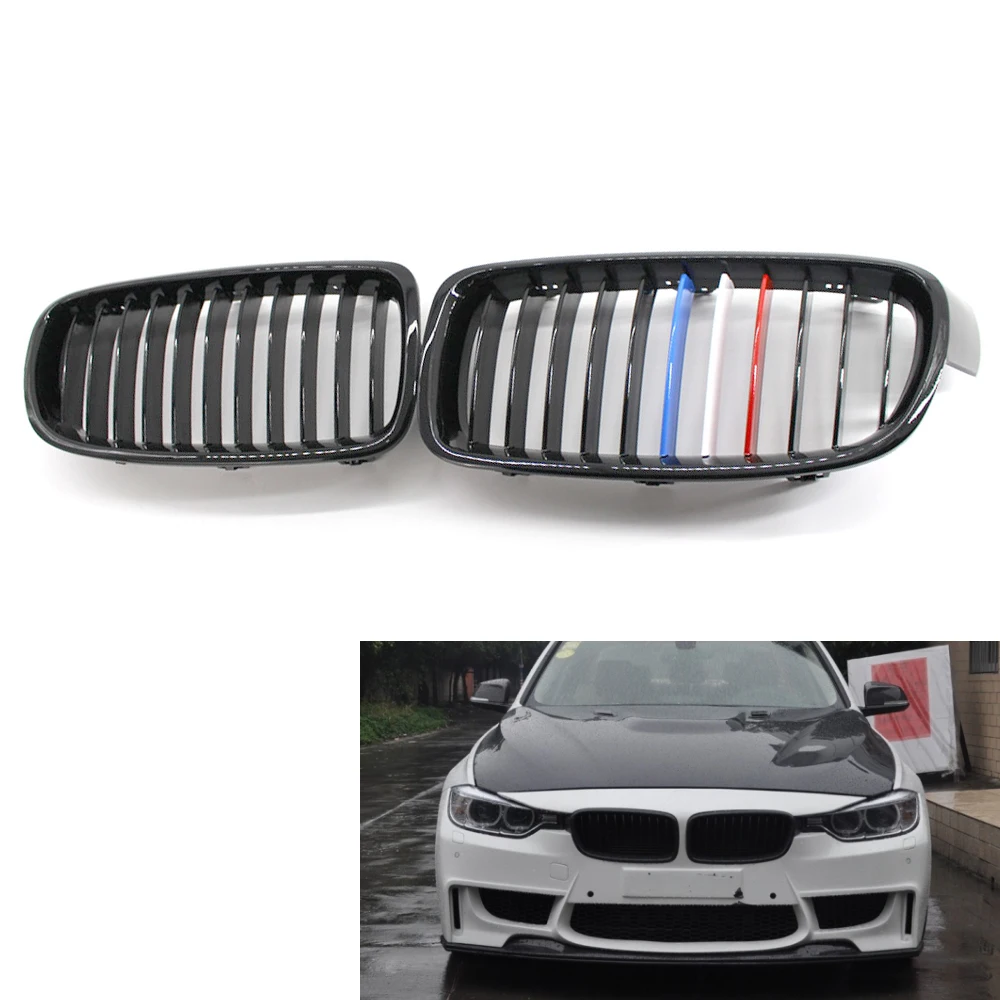 Parrilla Frontal Negra Brillante De Doble Lamas Compatible Con BMW