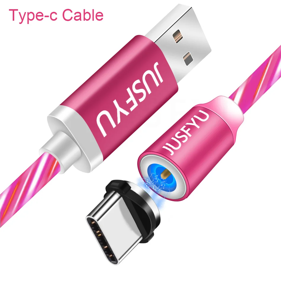 1 м Магнитный светодиодный светильник кабель Micro usb type C зарядное устройство для быстрой зарядки для iPhone X 7 6 samsung Xiaomi Магнитный телефонный кабель провод шнур - Цвет: For Type C Pink