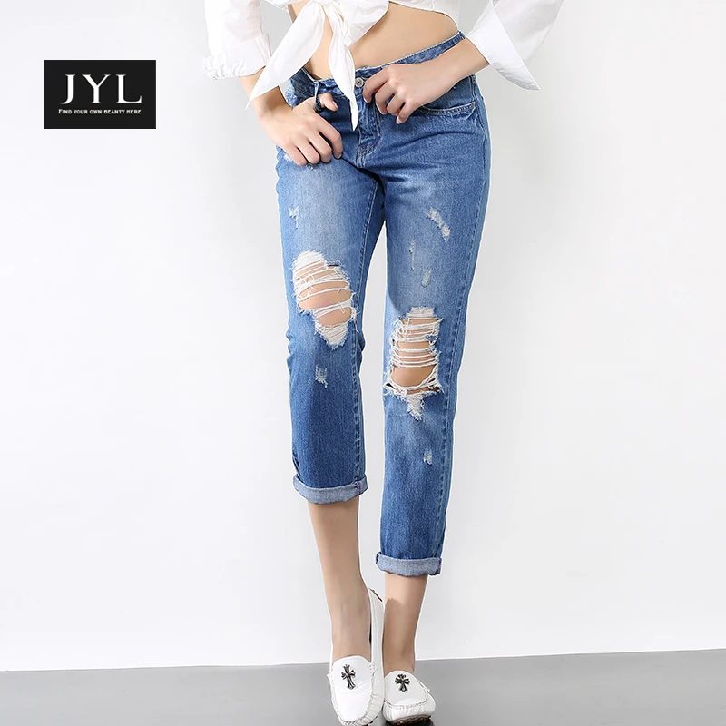 2018 Women Jeans Fashion High Waist Hole Sweatpants Spring